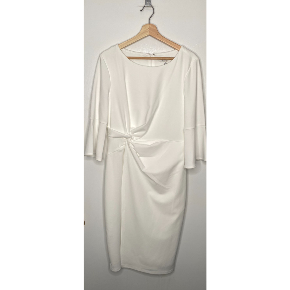 NWT Kensie White Ivy Sheath Dress with Flutter Sleeves Size 12